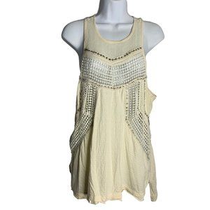 Winter Lennon Beaded Tank Top S Cream Crochet Knit Racer Back Keyhole High Low